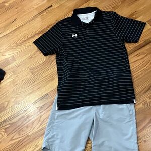 Under Armour Black Polo with Thin White Stripes